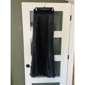 Galvan Pleated skirt, metallic navy with black waistband